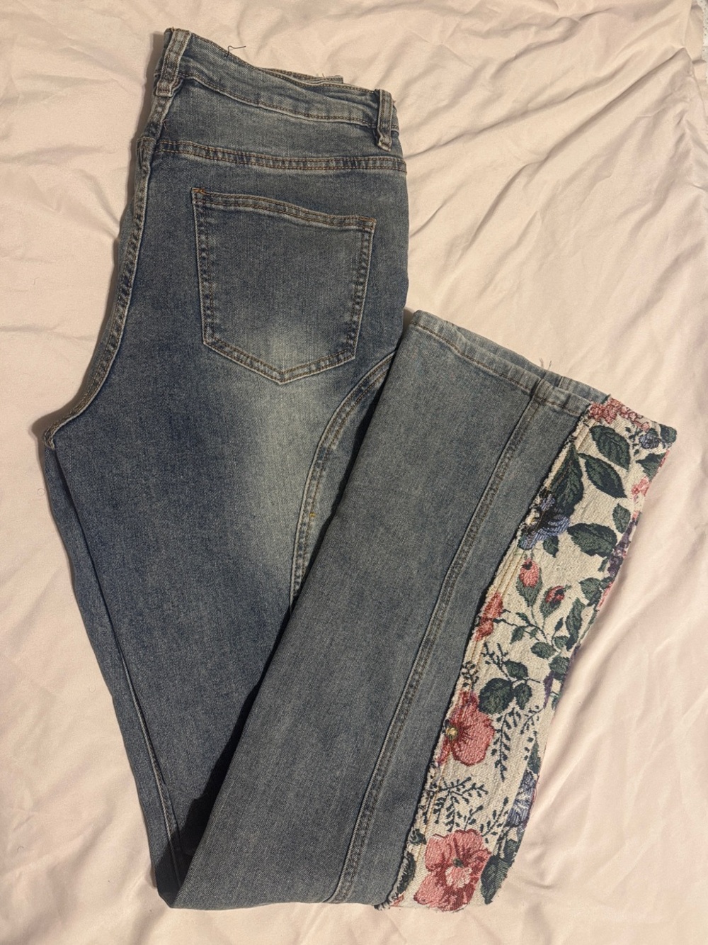 Fashion Nova Light Blue Cropped Jeans with Floral Trim